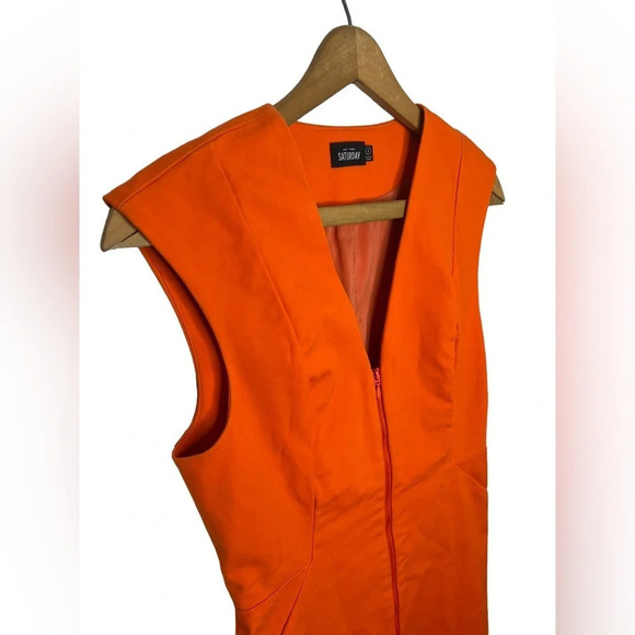KATE SPADE Saturday Fitted Orange Sleeveless Zip Up V Neck Sheath Dress - Picture 4 of 10
